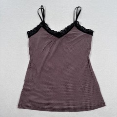 Y2K Vintage Express Camisole Tank Top Small Pink Black & Black Velvet Lace Trim
