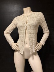 Vintage 60s Hand Made Crochet Sweater Cardigan Off White EUC Small Open Weave