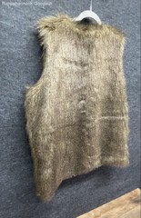 Vintage 70s Women’s Brown Faux Fur Vest Satin Fleur-de-Lis Lining Open Front