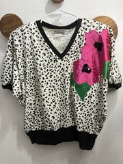 Vintage 80’s Oversized L Blouse Leopard Hot Pink Floral Retro Peter Popovitch