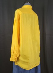 Vintage Bonjour Yellow Oversized Silk Blouse w Button Down & Flap Pockets Size M