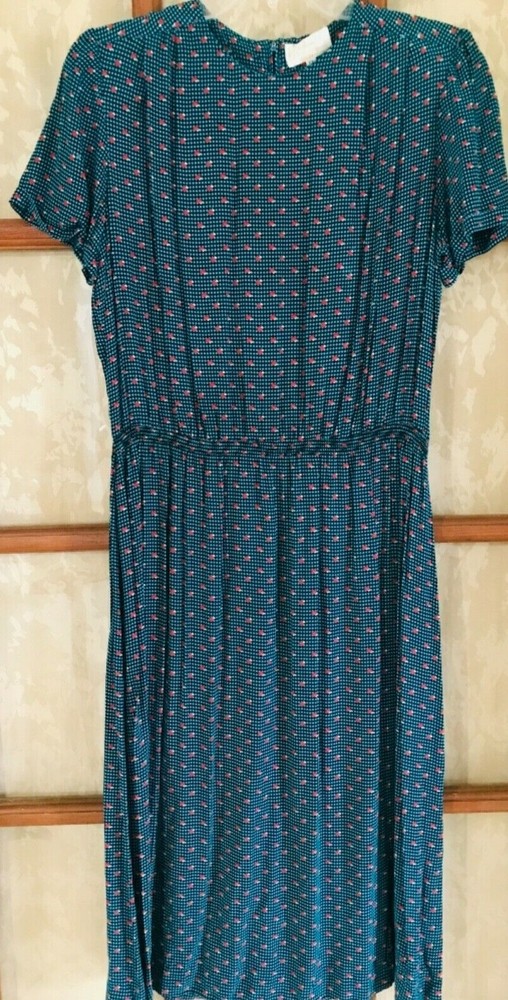 VINTAGE Jane Schaffhausen BELLE FRANCE Dress Size 12 TURQUOISE RED BLACK EUC