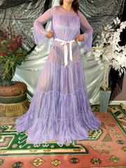 VTG SILKY PURPLE SEE THRU SHEER LAYERS BELL SWEEP NEGLIGEE NIGHTGOWN SISSY OSFM