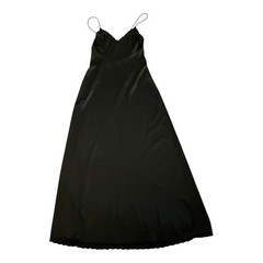 1970s Vanity Fair Disco Style Black Satin Slip Spaghetti Straps Glam Nightgown