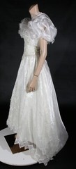 Eve of Milady Vintage 80s Ivory Organza Beaded Wedding Dress with Train sz 4
