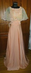 Vtg 70s Jersey Matte Cape Ruffle Floral Chiffon Boho Evening Wedding maxi Dress