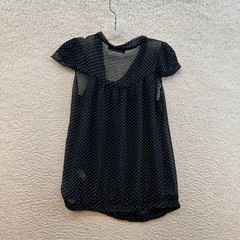 Y2K Vintage Mesh Top Medium Black Polka Dot Milkmaid Peasant Boho Fairy Grunge
