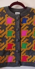 Vintage 80’s Gray Wool Blend dress Nipped Waist Colorful Blazer Set Paquin 6