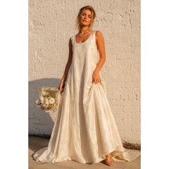 Vintage Onyx Nite Cream Gold Brocade Floral Gown Wedding Formal Dress Plus 20