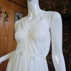 Vtg 50s Grecian Goddess Crystal Pleats Full Sweep Peignoir Gown Nightgown S/M