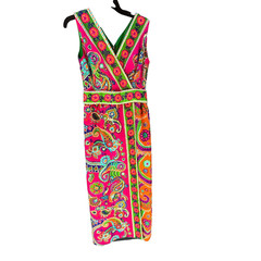 Vtg 60s 70s Maxi Dress Psychedelic Sleeveless Mod Boho Hippie