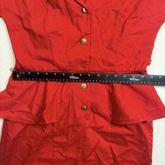 Vintage Wild Party Red Peplum Dress Gold Buttons Cocktail Officewear Sz 11/12