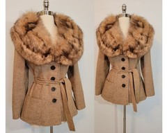 60s 70s LILLI ANN Wool Tweed Massive Fox Fur Collar Jacket M Medium