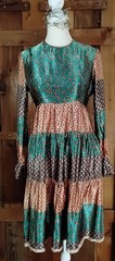 Vintage 70s Lealie Juniors Leslie Fay Satin Boho Dress Mini Sz Sm Union Made