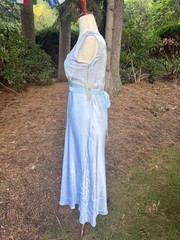 1930s Powder Blue Silk Satin Slip Dress | Embroidered Illusion Mesh Bodice |L