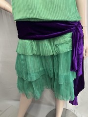 Fabulous 1920’s Dress Of Pleated Green Chiffon With Purple Silk Velvet Sash