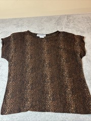 Vintage Peter Popovitch Short Sleeve Blouse Animal Print Ruched Shoulder Pads