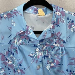 Floral Blue Smock Blouse Top Shirley Of Atlanta Vintage 70s Waitress Uniform
