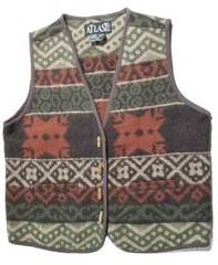 Vintage At Last Wool Vest Women Sz M Wood Buttons Aztec Southwest Style