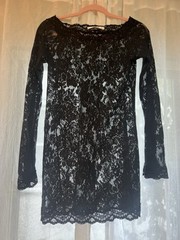 Vtg Y2K Victoria Secret Black Lace Lingerie Dress Bell Sleeves Large