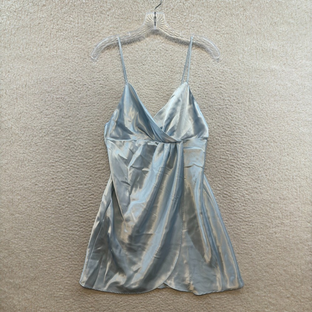 90s Y2K Vintage Slip Dress Medium Powder Blue Satin Coquette Fairy Grunge