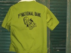 NAT NAST Vtg 1980s 70s 60s CHain Stitch Jean Bowling Shirt 1st National Bank 34