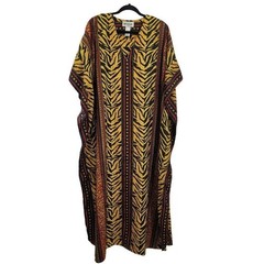 Vtg 80s Tribal Animal Tiger Kaftan Maxi Dress OS Damask Gold African Mrs Roper