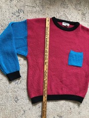 Vtg 80s 90s Streetwear Womens L Color Block Chunky Knit Sweater Glam Barbie Pink
