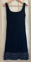 VTG Suzy Perette Sz12 (4/6) Black Velvet Ruffle Hem Sheath Cocktail Dress 50s