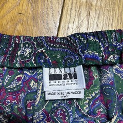 Vintage Leslie Fay Vintage Paisley Midi Skirt Green Purple Red Elastic 14P