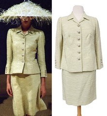 Pierre Balmain Haute Couture by Oscar de la Renta S/S 1999 Lime Yellow Suit VTG