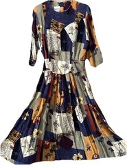 Nina Piccalino Dress 12 Funky Floral Script Writing Vintage Y2K Dark Academia