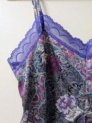 Vintage 80’s Bonjour Teddy Bodysuit Purple Floral High Cut Ruffle Lace 7 M/L