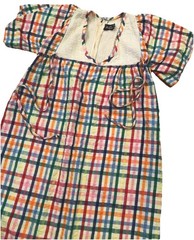 Vintage 70s Karavan Indian Plaid Caftan Lounge maxi dress Boho Cottage Core