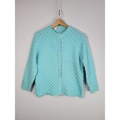 Vintage 60s Aqua Popcorn Bobble Knit Cardigan Sweater M Coquette Cottage