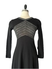 Vintage 70’s Flomar Knits Metallic Lurex Black Maxi Dress Disco Chevron Stretch