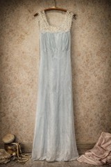 Sheer Light Blue & Lace Long Nylon Nightgown 1950s-60s Edwards Lingerie Size 32