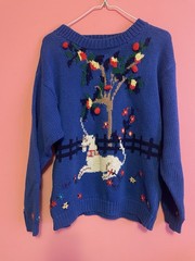 Vintage The Eagle’s Eye Unicorn Sweater L Cottagecore Folk Art 3D Apples 80s 90s