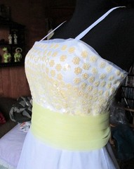 Vintage Alyce Design White Organza Yellow Chiffon Sequins Spaghetti Straps SZ 6