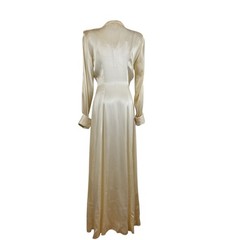 Vintage 30s 40s KAMORA Ivory Liquid Satin Maxi Dressing Gown Robe Women’s Size S