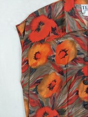 Vintage 80s Tess Shirt Dress Womens 12 Orange Floral Feminine Midi cottage core