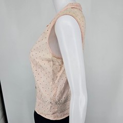 Distressed Vintage 1950s Judy Bond Pink Broderie Anglaise Sleeveless Blouse (M)