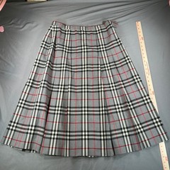 Burberrys Vintage Grey Nova Check Pleated Wool Skirt