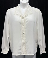 VTG Impressions Of Cali Women SZ 14 Button Up Long Sleeve Top Ivory Lace Detail