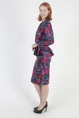 Vtg Retro Bright Color Silk Dress Wear To Work Secretary Peplum Peck Peck Mini