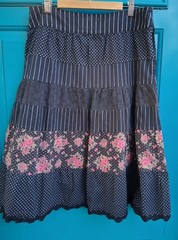 Candies Vintage Womens Size 7 Tiered Black Polka Dot Striped Floral Lace Trim