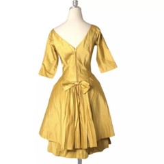 Lorrie Deb Vintage Party Cocktail Dress Size Small Yellow Satin Full Skirt LGWU