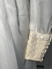 Vintage 1960s Warm Ivory High Neck Wedding Dress Custom Made Size 6/8 W/bag