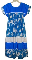 Vintage 1970’s HILDA HAWAII Long Muumuu Turquoise/White See Measurements USA