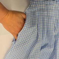 Vintage Serbin Muriel Ryan Gingham Shirt Dress Blue White Plaid Pleated Pocket